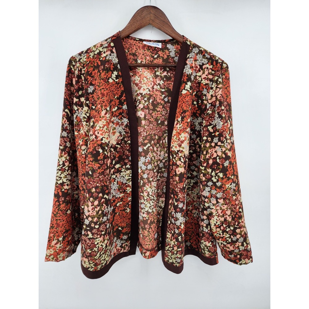 Blair Floral Open Front Cardigan Brown Orange XL Bohemian Layering Flowy